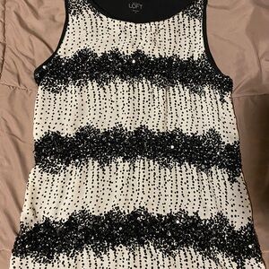 LOFT Black and Cream Sequin Tank Top